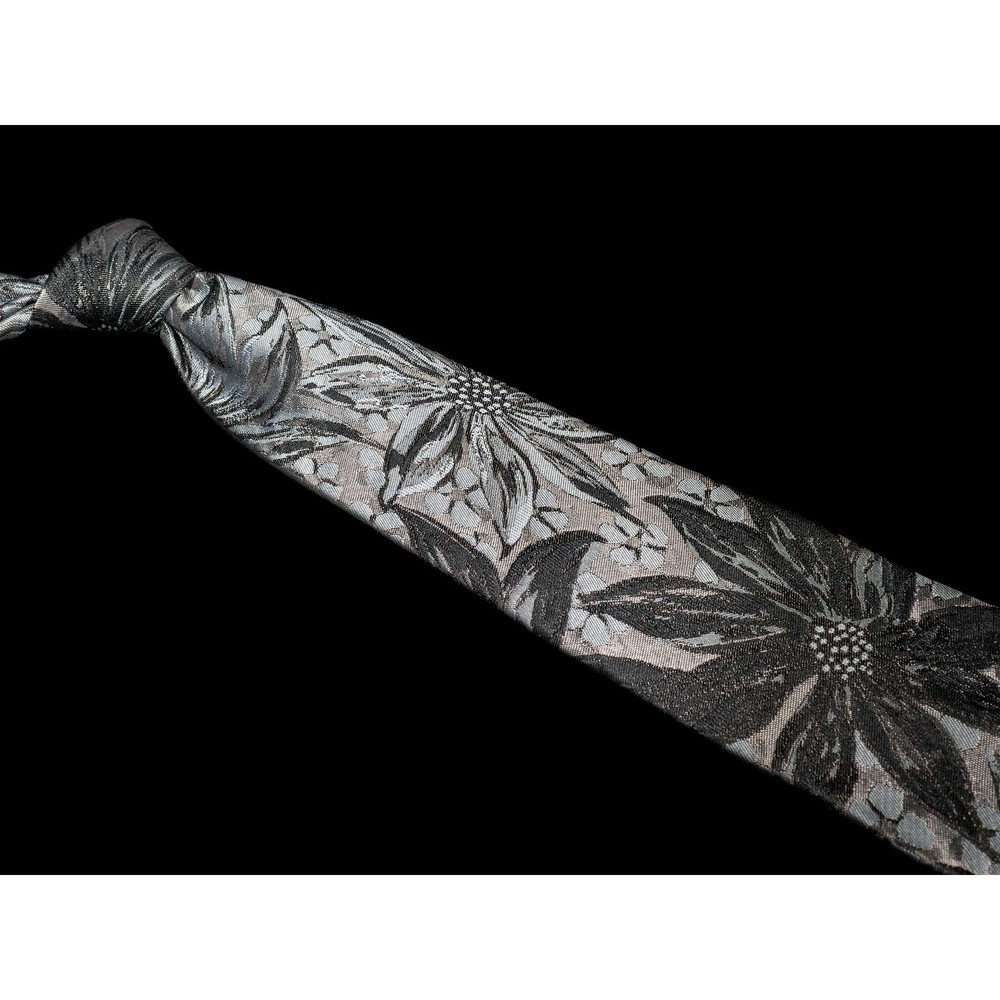Vintage Givenchy Monsieur Tie Silk Blend Gray Silver Floral Mens Luxury Necktie